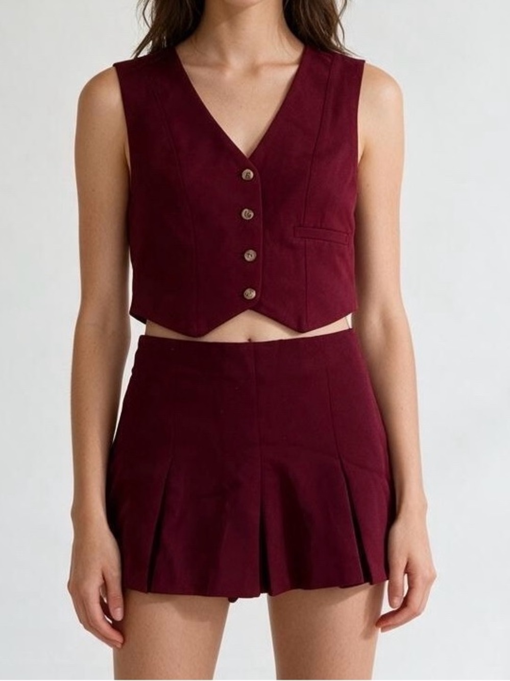Two Piece Vest and Mini Skort Set Burgundy Medium Neutral Layering